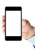 Hand holding smartphone with a blank screen