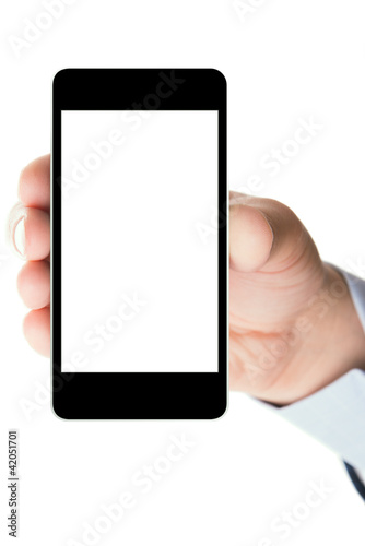 Photo: Hand holding smartphone with a blank screen Hand holding smartphone with a blank screen