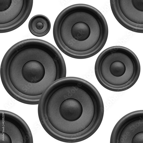 Photo: Music background, audio speakers seamless pattern on white Music background, audio speakers seamless pattern on white
