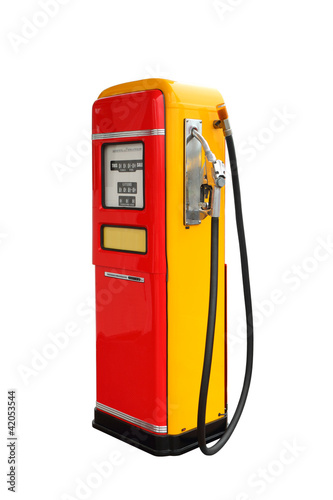 Photo: Red and yellow vintage gasoline fuel pump Red and yellow vintage gasoline fuel pump