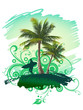 Tropical background with a surfer and palm trees