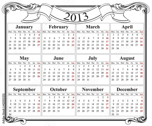 Вектор: 2013 retro calendar grid 2013 retro calendar grid