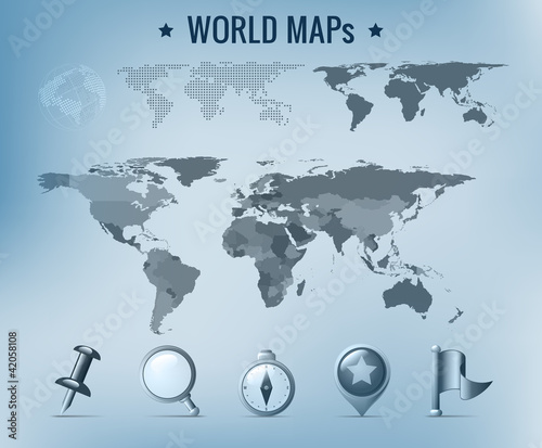 Vector: World map vector: political, dotted, solid. Navigation Icon pack World map vector: political, dotted, solid. Navigation Icon pack
