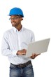 Photo: Architect in hardhat with laptop Architect in hardhat with laptop