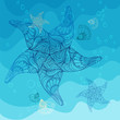 Vector illustration of decorative starfish into the waves