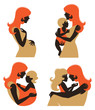 Mother silhouette with baby. Set of silhouette pregnant woman an