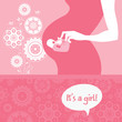 Silhouette pregnant mother with baby's bootees. Newborn baby gre