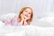 Portrait of beautiful girl, dreaming in bed