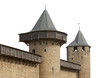Medieval castle towers isolated on white