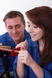 Woman cutting tube