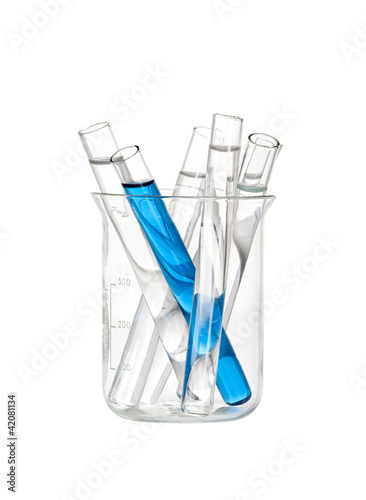 Photo: Chemical flask with a blue test tubes inside Chemical flask with a blue test tubes inside