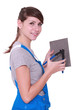 Handywoman on white background