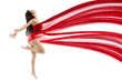 Photo: Woman dancing with red flying waving chiffon cloth. Dancer with Woman dancing with red flying waving chiffon cloth. Dancer with