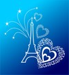 Eifel Tower with the fireworks and the hearts