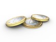 Three euro coins lying partly on top of each other