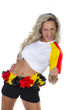 Blonde junge Frau feiert Sieg