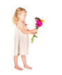 little girl holding flowers