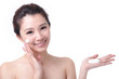 girl washing face with cleansing foam and introduce