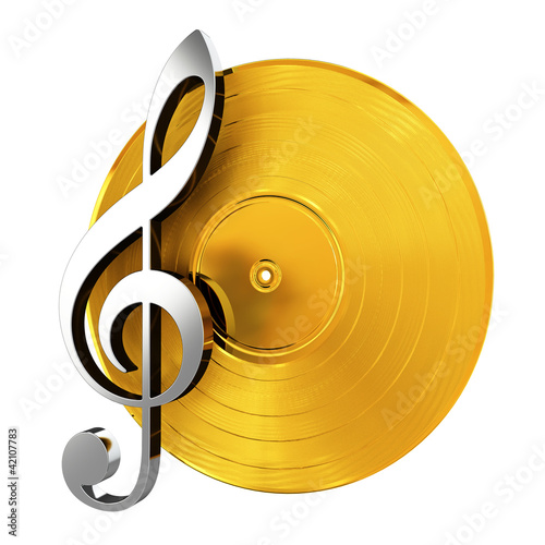 Illustration: Golden Vinyl With Music Key Golden Vinyl With Music Key