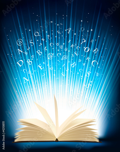 Vector: Opened magic book with magic light. Vector illustration. Opened magic book with magic light. Vector illustration.