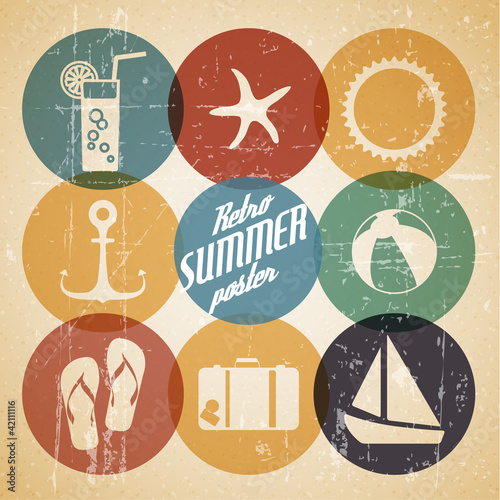 Vector: Vector summer poster made from icons Vector summer poster made from icons