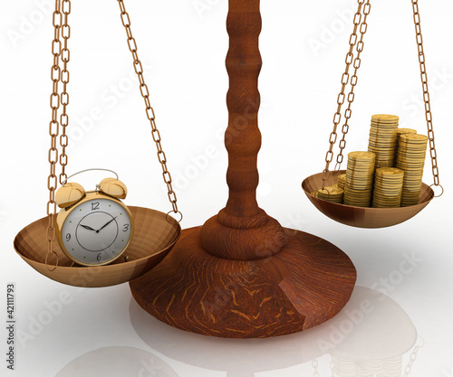 Illustration: concept time is money, clock and money concept time is money, clock and money