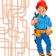 Vector: vector cheerful locksmith plumber in the red helmet vector cheerful locksmith plumber in the red helmet