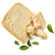 Photo: Parmesan Cheese with Basil Leaves Isolated Parmesan Cheese with Basil Leaves Isolated