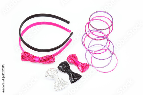 Photo: hair accessories on a white background. hair accessories on a white background.