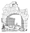 Construction of a fortification door made of stone, Masonry arch