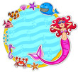 Vector: Frame with sea creatures and a mermaid wearing sunglasses Frame with sea creatures and a mermaid wearing sunglasses