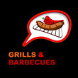 Grill sticker on fiery background.