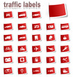 Rote Label mit Verkehrssymbolen