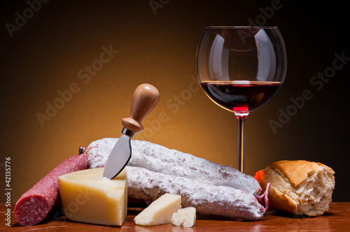 Photo: salami, cheese and wine salami, cheese and wine