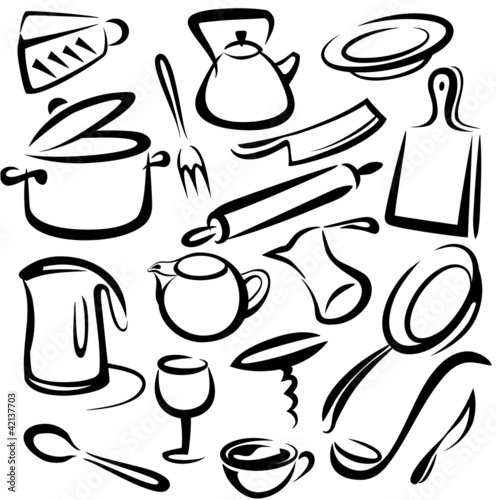 Vector: big set of kitchen tools, vector sketch big set of kitchen tools, vector sketch