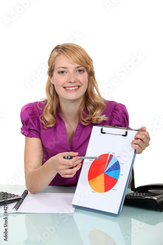 Photo: A businesswoman presenting a chart. A businesswoman presenting a chart.