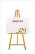 Vector: easel and brush with wooden art palette with paints easel and brush with wooden art palette with paints