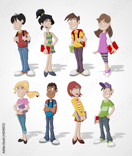 Vector: Group of cartoon teenager students Group of cartoon teenager students