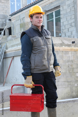 Foto: Construction worker arriving at work Construction worker arriving at work