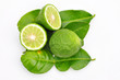 Three leech lime fruits isolated on white