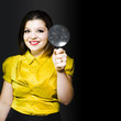 Woman with magnifier doing data recovery