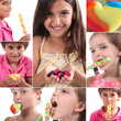 Montage of children eating sweets