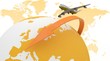 3d passenger jet airplane travels around the world