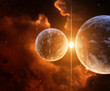 Two Planets with Nebula on background