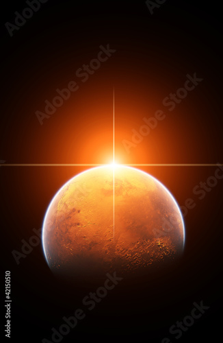Illustration: Planet Mars with Rising Sun Planet Mars with Rising Sun