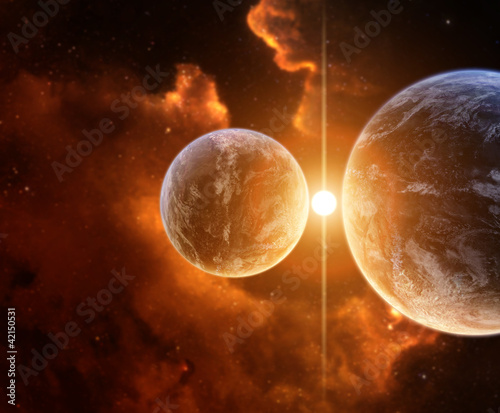 Illustration: Two Planets with Nebula on background Two Planets with Nebula on background