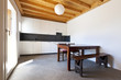 wooden kitchen table, rural home interior