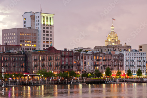 Photo: Waterfront Savannah Historic District at night Waterfront Savannah Historic District at night