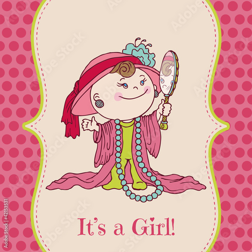Vector: Baby Girl Shower and Arrival Card - with place for your text in Baby Girl Shower and Arrival Card - with place for your text in