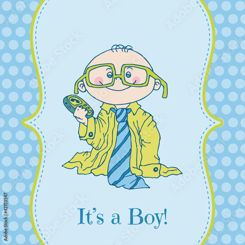 Vektor: Baby Boy Shower and Arrival Card - with place for your text in v Baby Boy Shower and Arrival Card - with place for your text in v